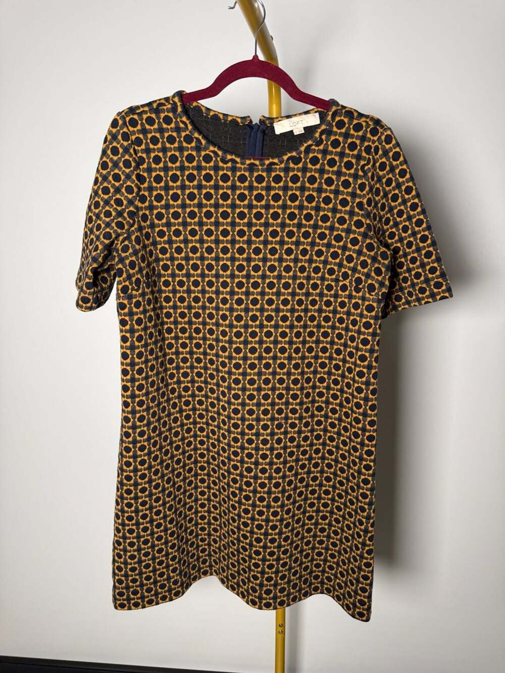 LOFT Dress Size M Blue Yellow Geometric Pattern Shift Mini Mod